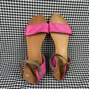Miz Mooz Alanis Buckle Pink Leather Boho Minimal Flat Sandals Women's Size 8